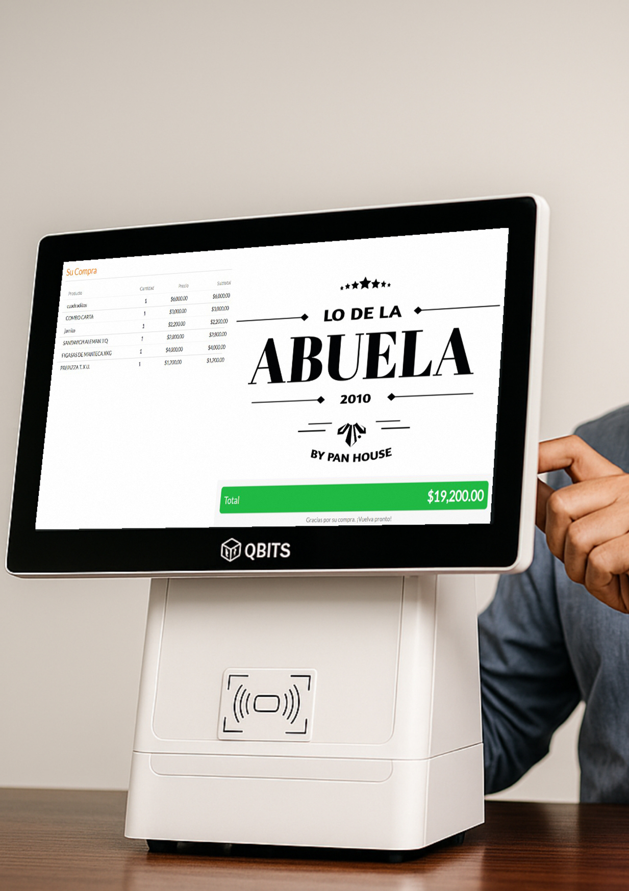 Negocio usando sistema POS Orderwise - Equipo táctil en acción